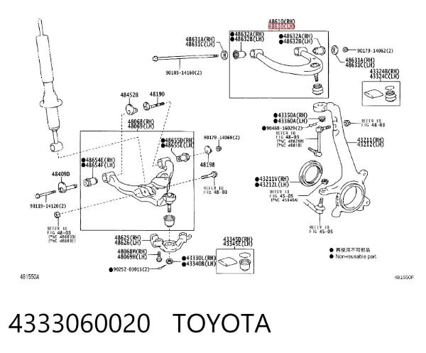Wahacz zawieszenia przedniego górny lewy 4333060020 Toyota