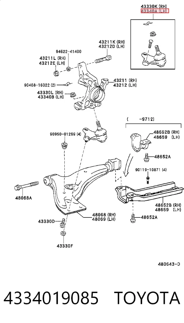 Sworzeń wahacza dolny lewy 4334019085 Toyota