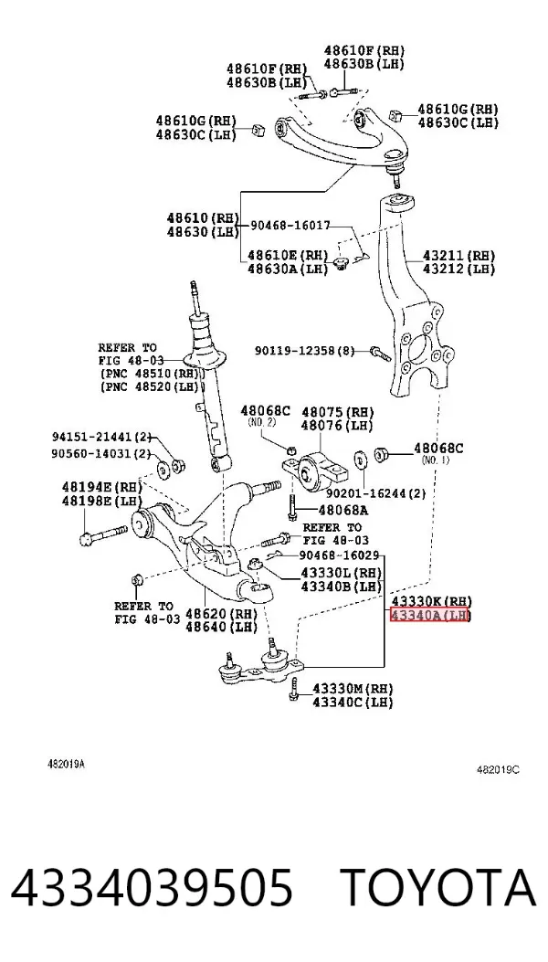 Sworzeń wahacza dolny lewy 4334039505 Toyota