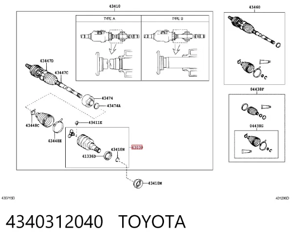 Przegub homokinetyczny przedni wewnętrzny 4340312040 Toyota
