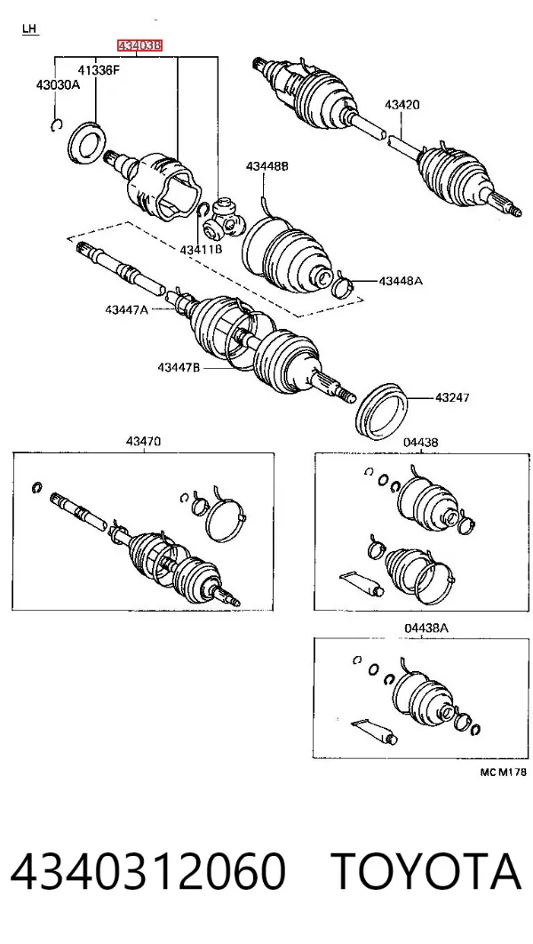 Przegub homokinetyczny wewnętrzny przedni lewy 4340312060 Toyota