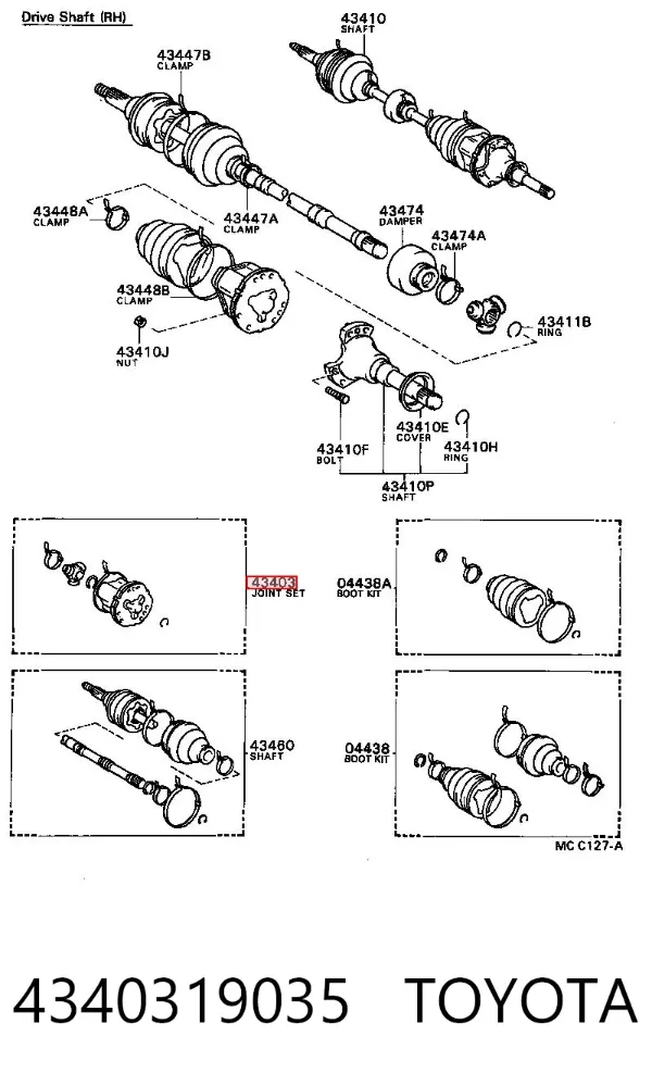 Przegub homokinetyczny przedni wewnętrzny 4340319035 Toyota