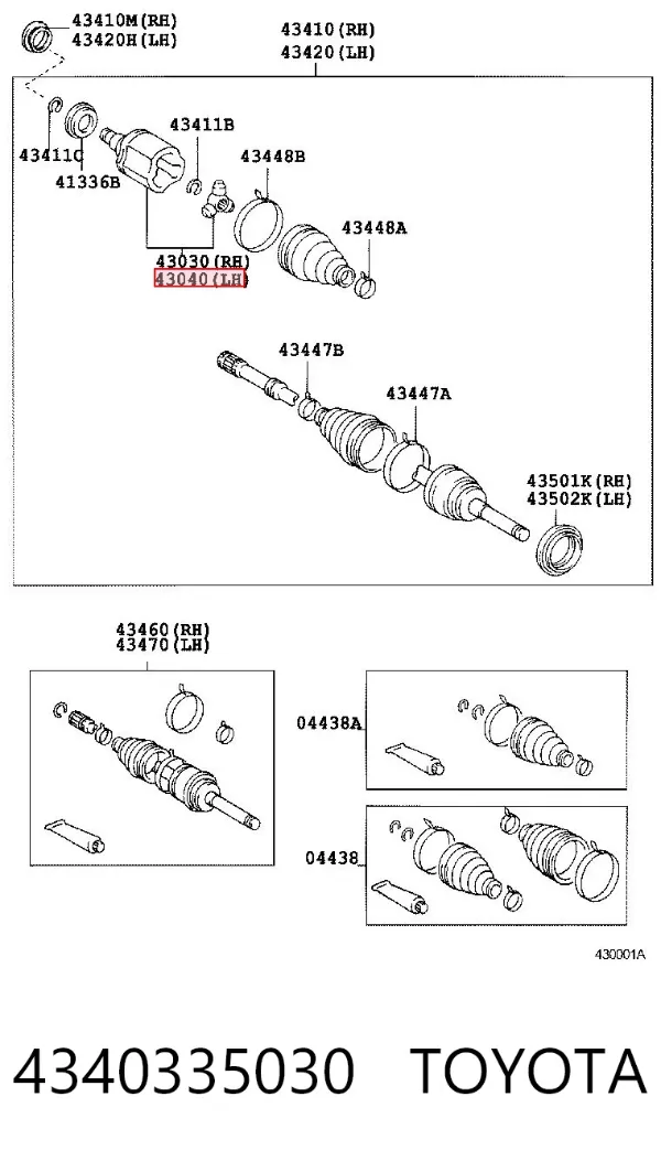 Przegub homokinetyczny przedni wewnętrzny 4340335030 Toyota