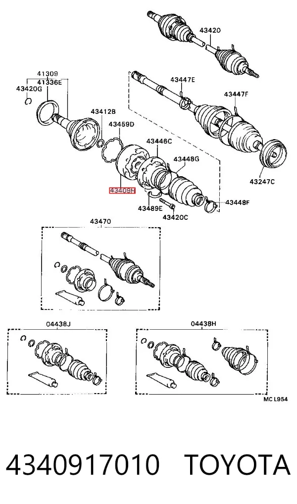 Przegub homokinetyczny przedni wewnętrzny 4340917010 Toyota