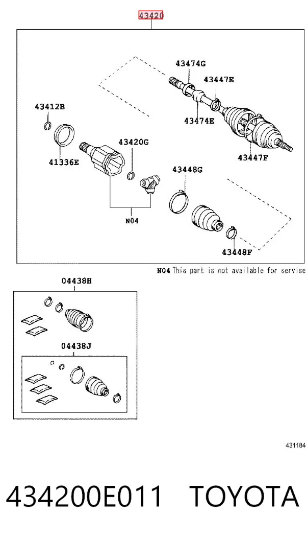 Półoś napędowa przednia lewa 434200E011 Toyota