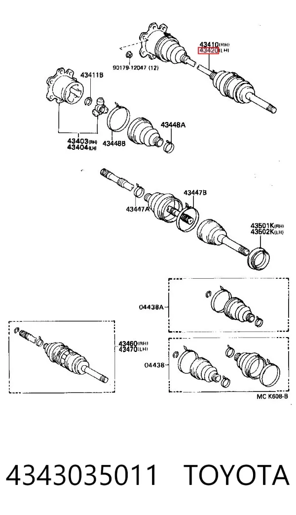 Przegub homokinetyczny przedni zewnętrzny 4343035011 Toyota