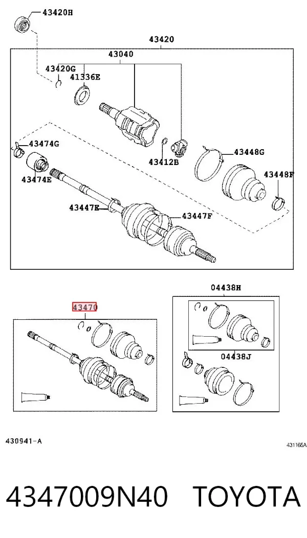 Półoś napędowa przednia lewa 4347009N40 Toyota