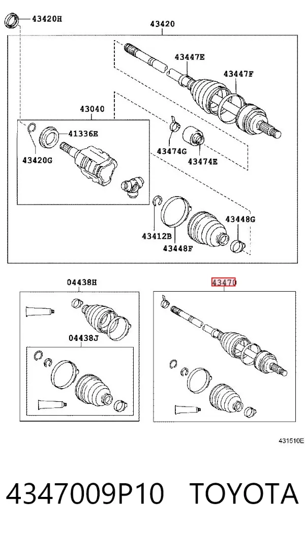 Przegub homokinetyczny przedni zewnętrzny 4347009P10 Toyota