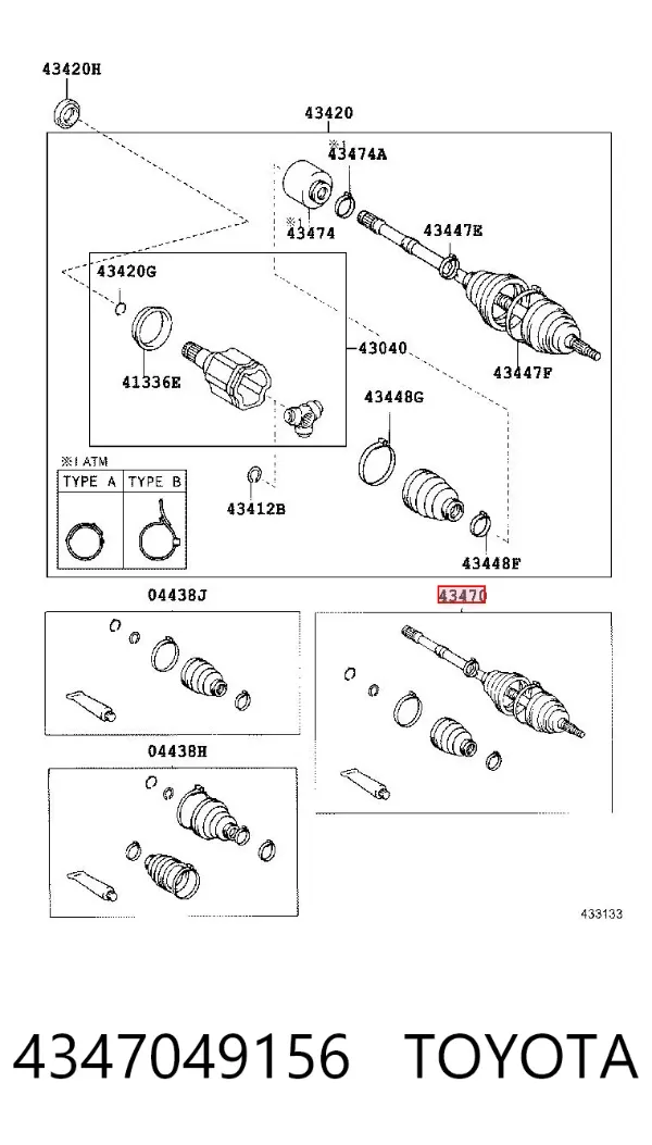 Półoś napędowa przednia prawa 4347049156 Toyota