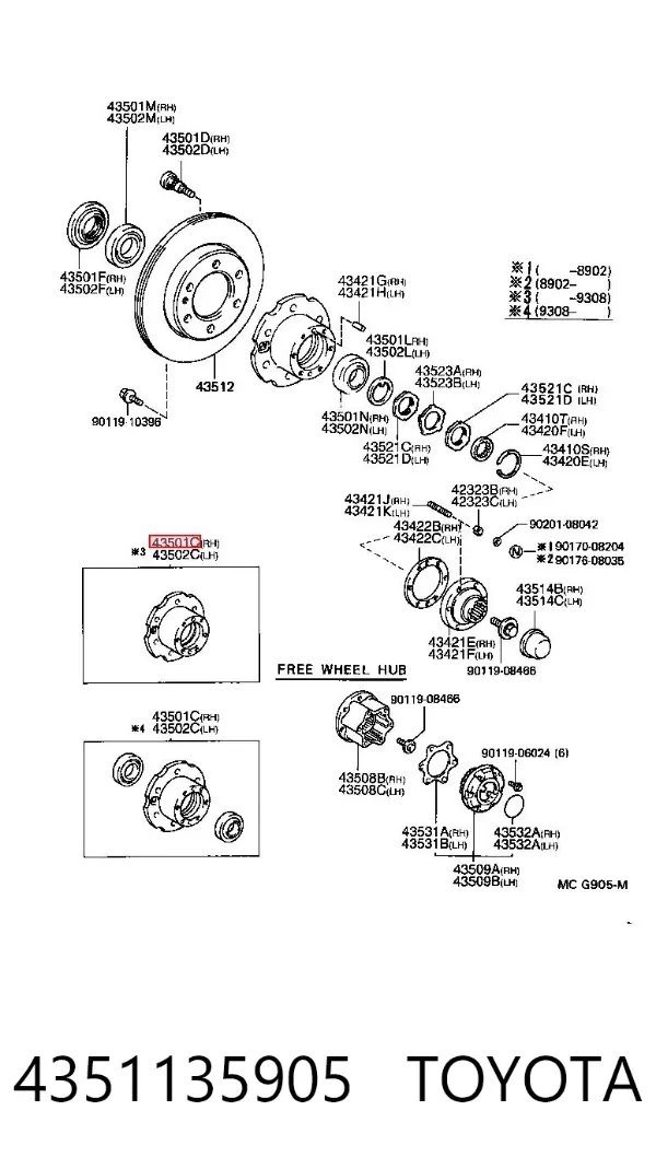 Piasta przednia 4351135905 Toyota