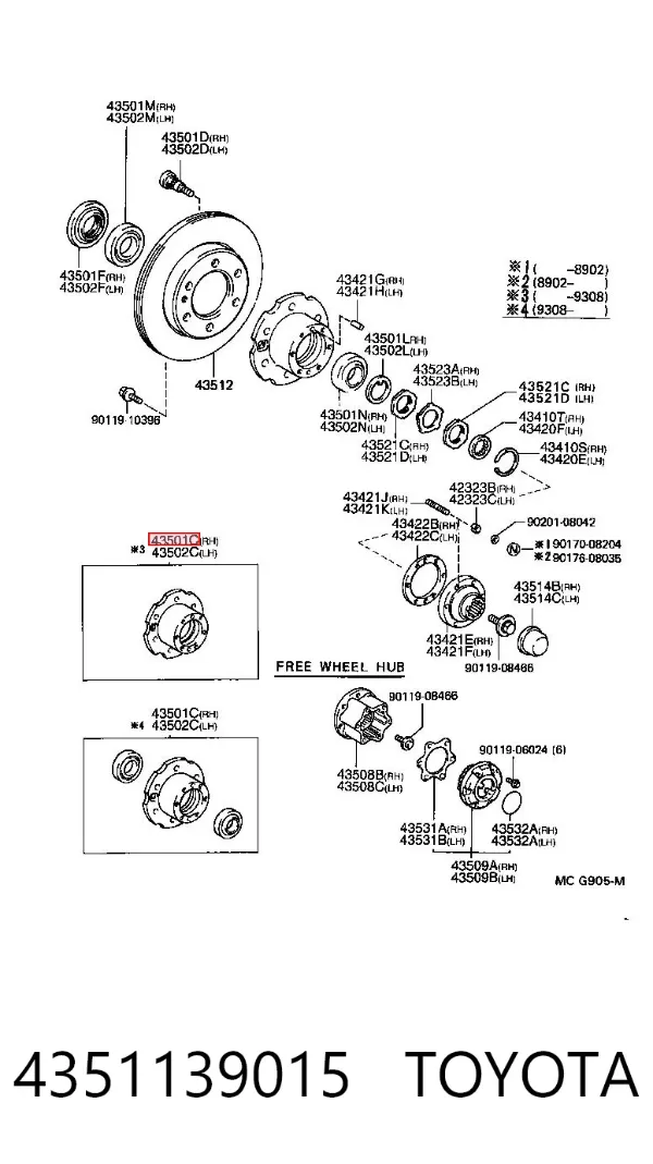 Piasta przednia 4351139015 Toyota