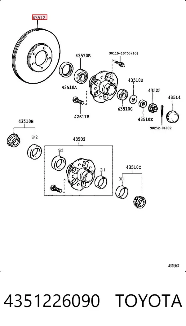 Tarcza hamulcowa przednia 4351226090 Toyota