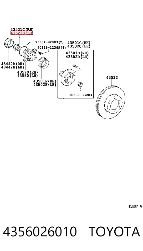 Łożysko piasty przedniej 4356026010 Toyota