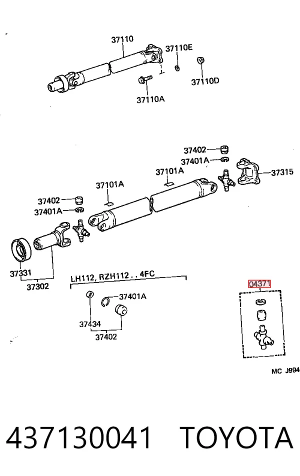 Krzyżak wału Cardana tylnego 437130041 Toyota