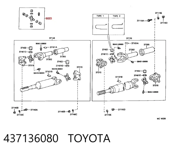 Krzyżak wału Cardana tylnego 437136080 Toyota
