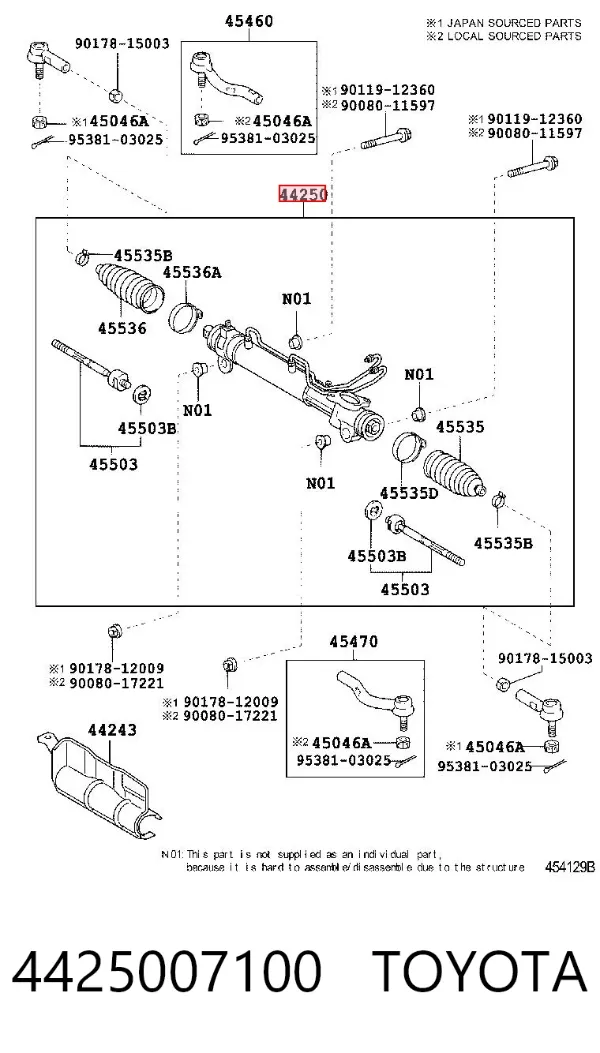Listwa kierownicza (maglownica) 4425007100 Toyota