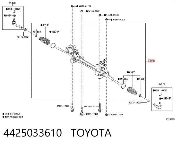 Listwa kierownicza (maglownica) 4425033610 Toyota