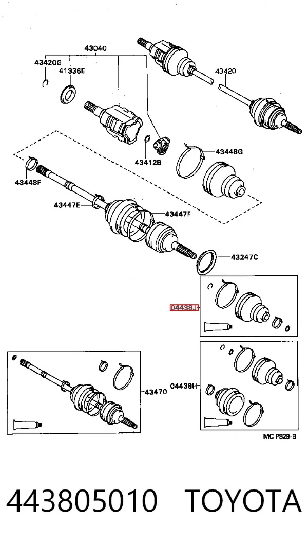 Osłona przegubu homokinetycznego półosi przedniej wewnętrzna 443805010 Toyota
