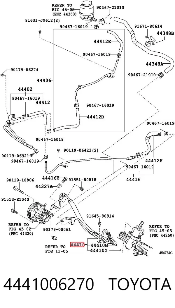 Przewód hydraulicznego układu wspomagania wysokiego ciśnienia, od pompy do maglownicy (mechanizmu) Toyota Camry VI