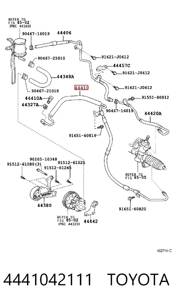 Przewód hydraulicznego układu wspomagania wysokiego ciśnienia, od pompy do maglownicy (mechanizmu) 4441042111 Toyota