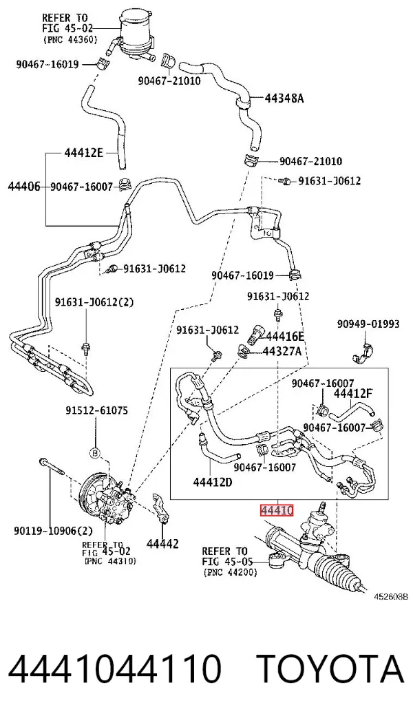 Przewód hydraulicznego układu wspomagania wysokiego ciśnienia, od pompy do maglownicy (mechanizmu) 4441044110 Toyota