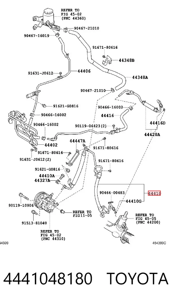 Przewód hydraulicznego układu wspomagania wysokiego ciśnienia, od pompy do maglownicy (mechanizmu) 4441048180 Toyota