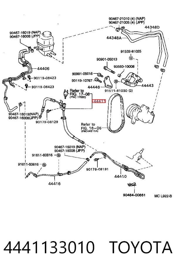 Przewód hydraulicznego układu wspomagania wysokiego ciśnienia, od pompy do maglownicy (mechanizmu) Toyota Camry III