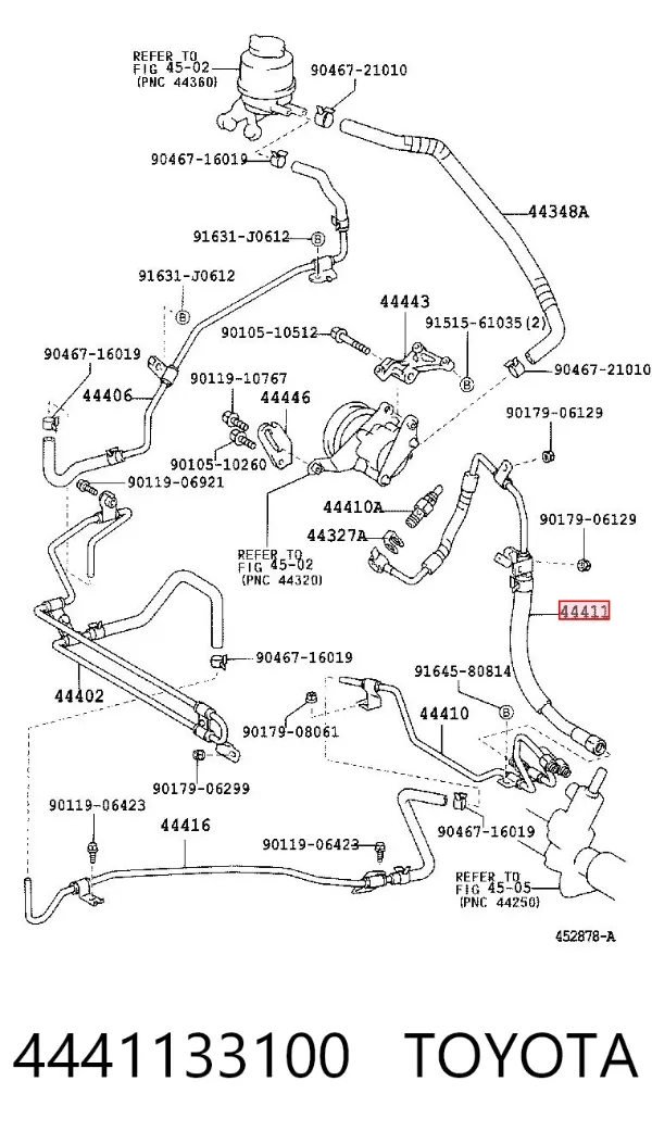 Przewód hydraulicznego układu wspomagania wysokiego ciśnienia, od pompy do maglownicy (mechanizmu) 4441133100 Toyota