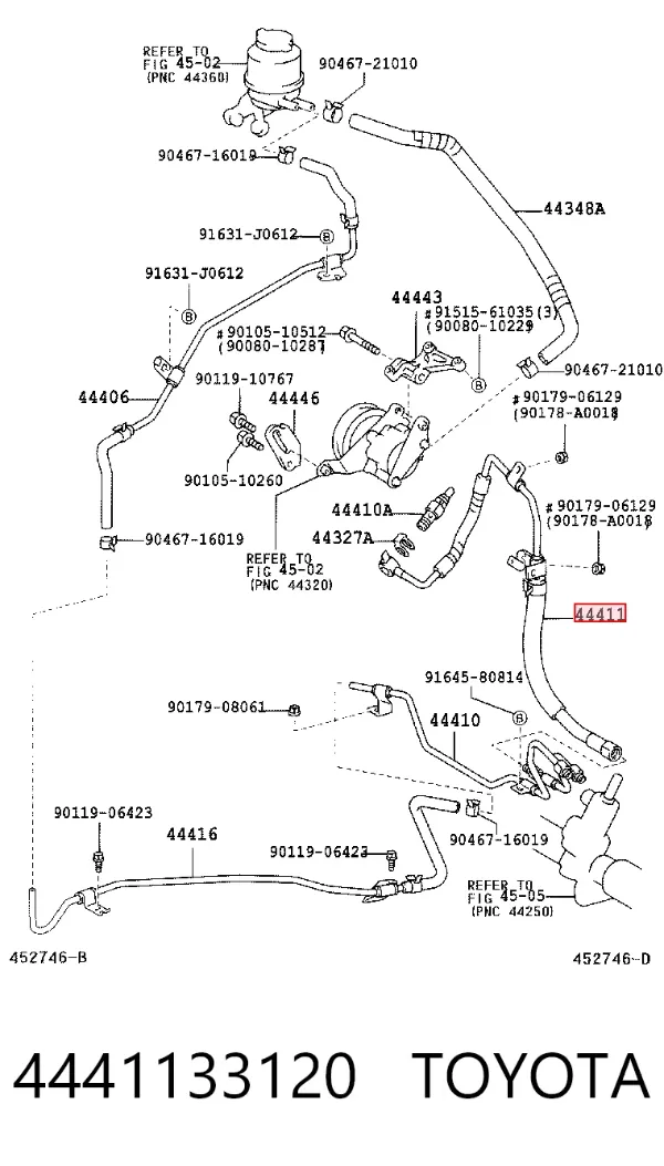 Przewód hydraulicznego układu wspomagania wysokiego ciśnienia, od pompy do maglownicy (mechanizmu) 4441133120 Toyota