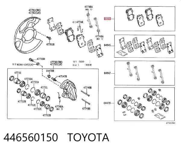 Klocki hamulcowe przednie tarczowe 446560150 Toyota