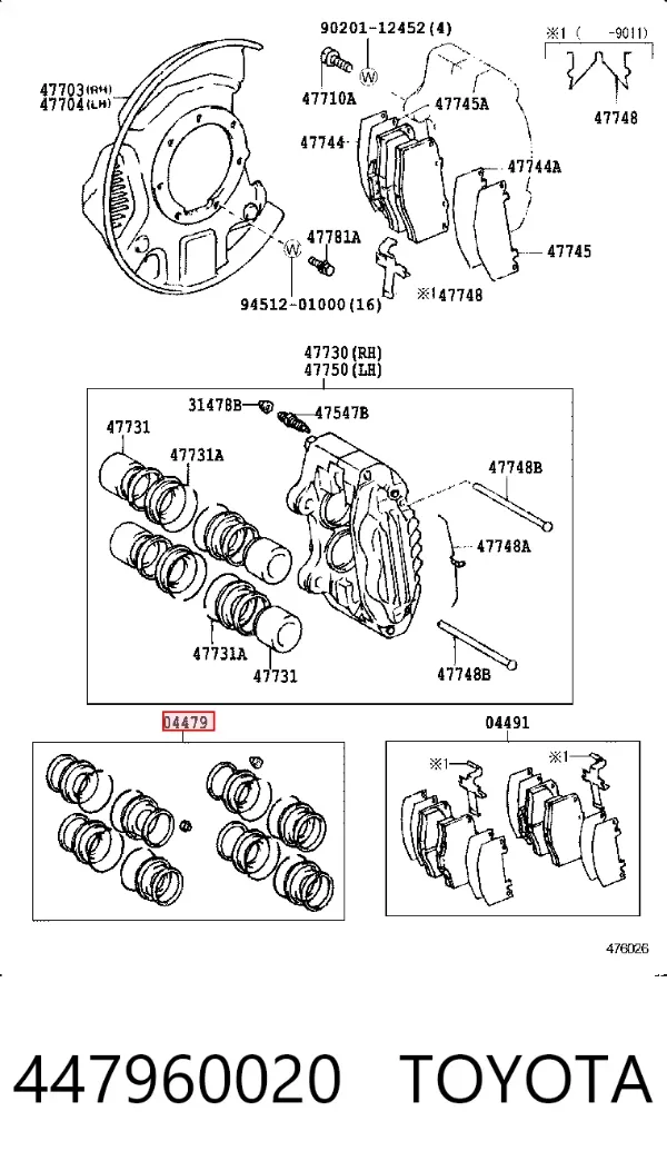 Zestaw naprawczy zacisku hamulcowego przedniego 447960020 Toyota