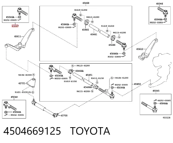 Końcówka środkowego drążka kierowniczego tylna prawa 4504669125 Toyota