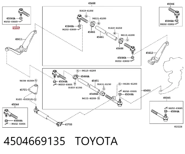 Końcówka środkowego drążka kierowniczego tylna prawa 4504669135 Toyota