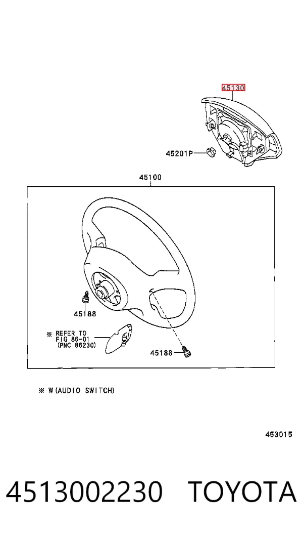 Poduszka powietrzna (Airbag) kierowcy 4513002230 Toyota