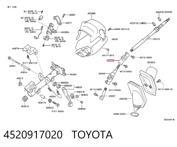 Wał Cardana kolumny kierowniczej górny 4520917020 Toyota