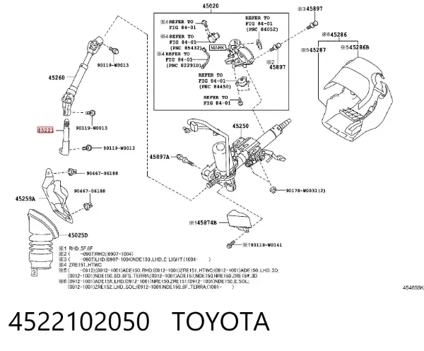 Przegub wału kolumny kierowniczej 4522102050 Toyota