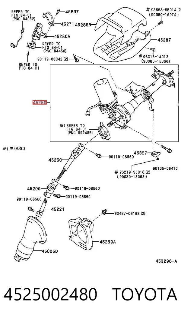 Kolumna (wał) kierownicza (kierownicy) 4525002480 Toyota