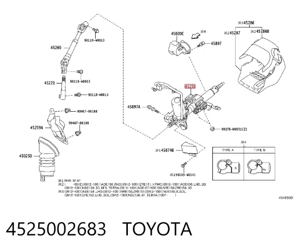 Kolumna (wał) kierownicza (kierownicy) 4525002683 Toyota