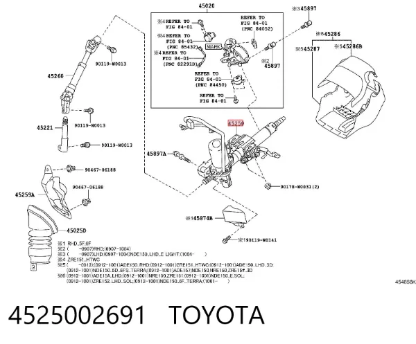 Kolumna (wał) kierownicza (kierownicy) 4525002691 Toyota