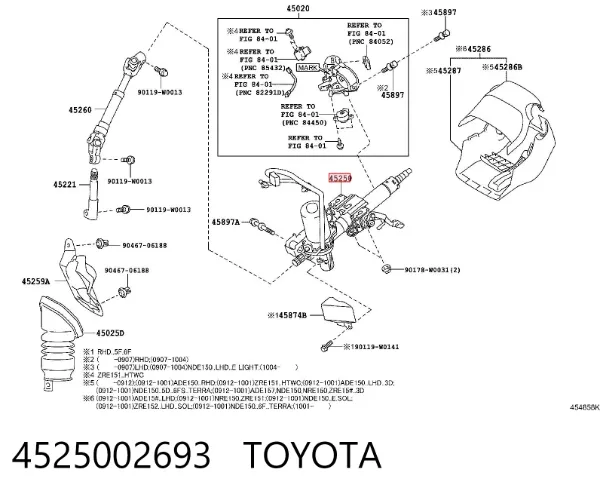 Kolumna (wał) kierownicza (kierownicy) 4525002693 Toyota