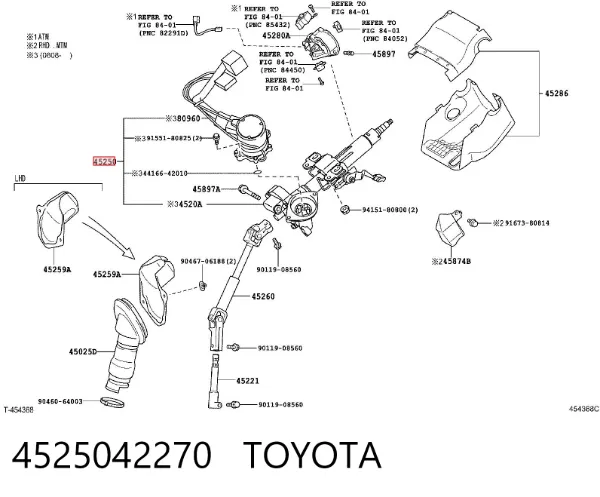 Kolumna (wał) kierownicza (kierownicy) 4525042270 Toyota