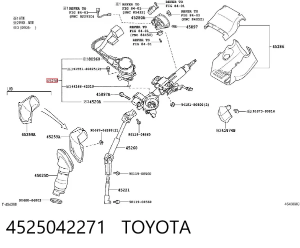 Kolumna (wał) kierownicza (kierownicy) 4525042271 Toyota