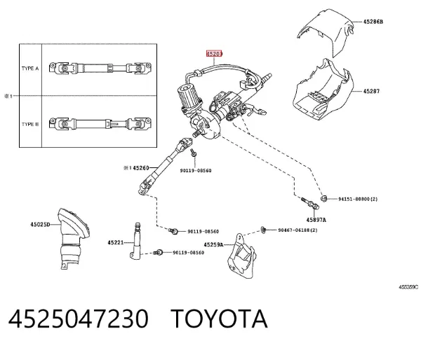 Kolumna (wał) kierownicza (kierownicy) 4525047230 Toyota