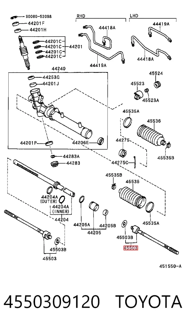 Drążek kierowniczy 4550309120 Toyota
