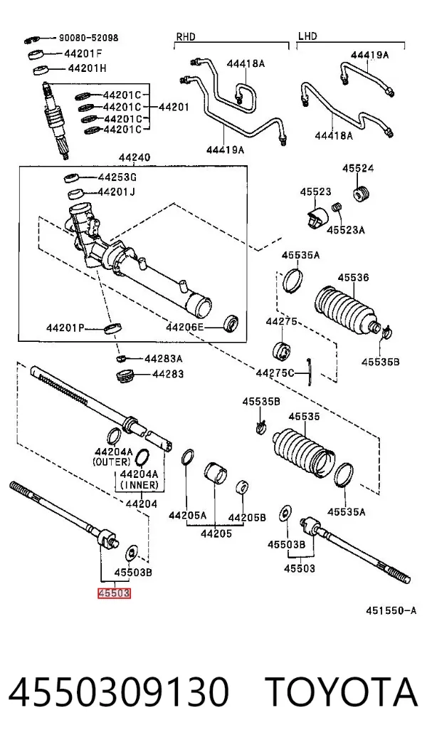 Drążek kierowniczy 4550309130 Toyota
