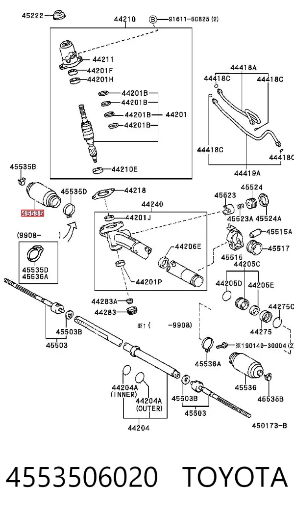 Osłona mechanizmu kierowniczego (maglownicy) 4553506020 Toyota