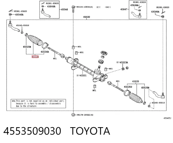 Osłona mechanizmu kierowniczego (maglownicy) 4553509030 Toyota