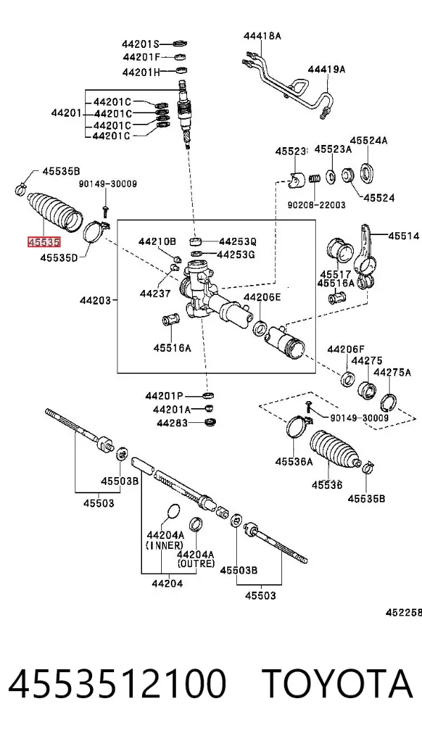 Osłona mechanizmu kierowniczego (maglownicy) 4553512100 Toyota