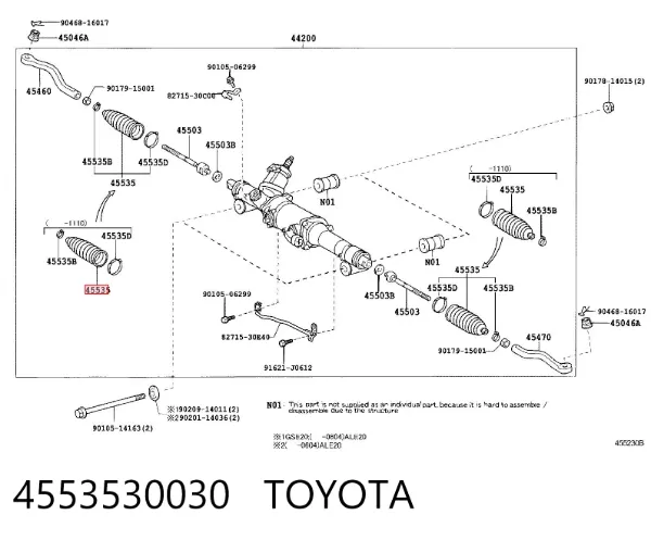 Osłona mechanizmu kierowniczego (maglownicy) 4553530030 Toyota