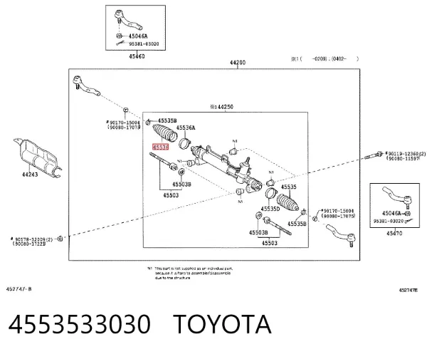 Osłona mechanizmu kierowniczego (maglownicy) 4553533030 Toyota